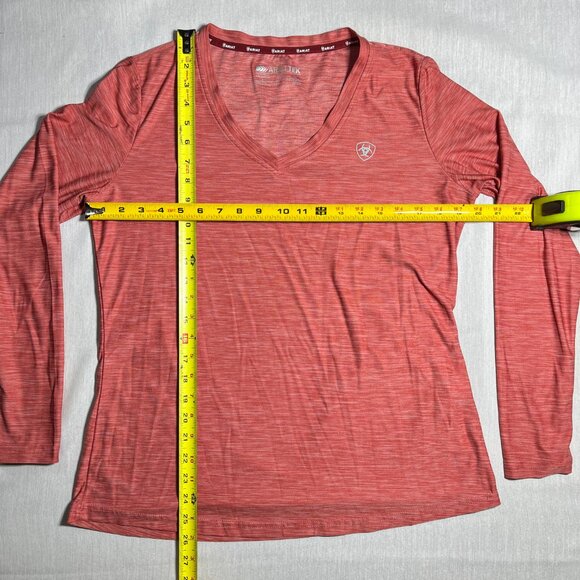 ARIAT TEK Long Sleeve T-Shirt Women Large Red Heather V-Neck Lightweight Cooling - Picture 3 of 6